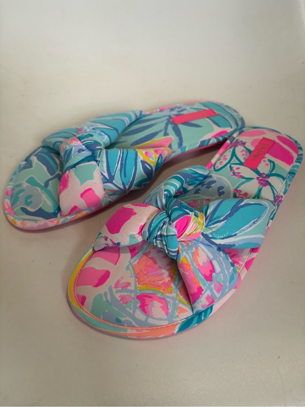 Lilly Pulitzer pool slipper L/XL sea glass aqua rainforest retreat print US 10